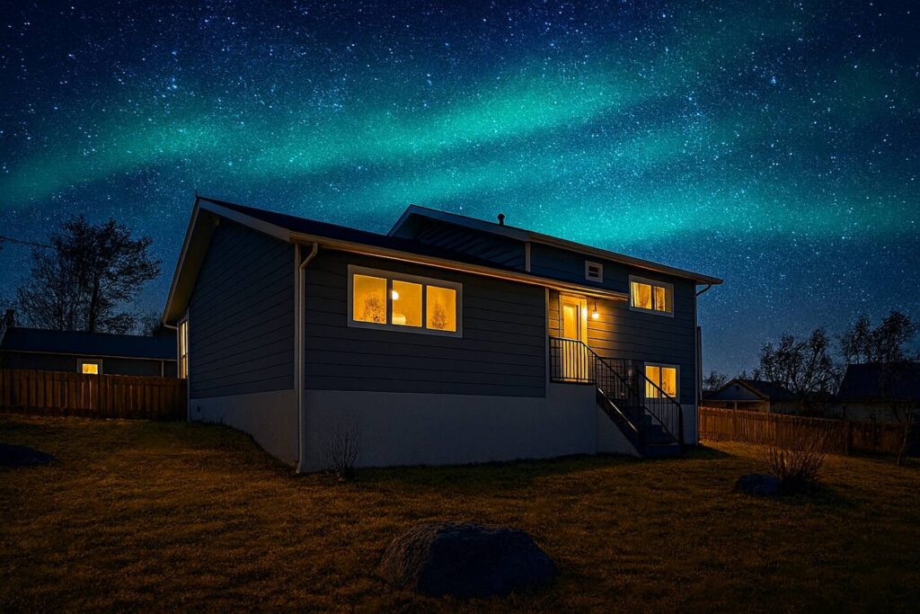 Great Northern Escapes guesthouse in downtown Yellowknife at night